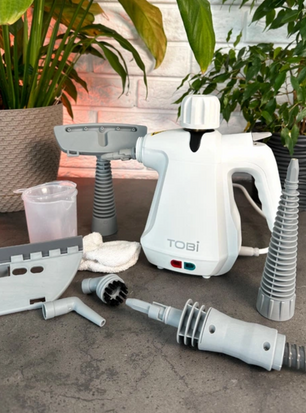 Ручний пароочисник-відпарювач Tobi Steam Cleaner 2 в 1 1000 Вт, 350 мл, тиск пари 300 кПа з набором насадок 192 фото